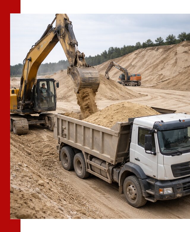 Доставка карьерного песка с самосвалами и разгрузкой в Дмитрах