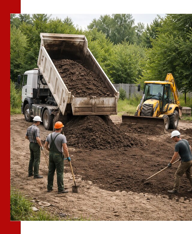 Доставка и укладка грунта для выравнивания участка в Дмитрах