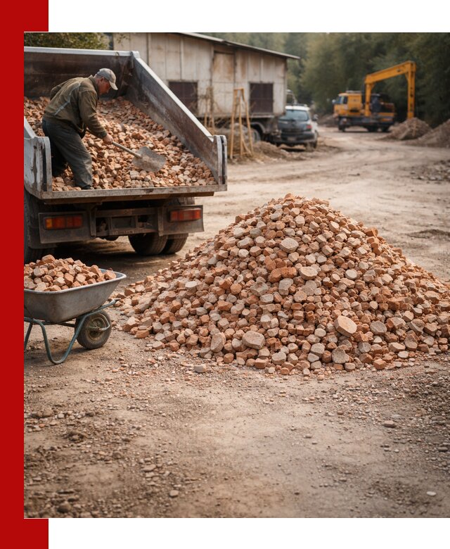 Доставка и подушка из боя кирпича с разгрузкой в Дмитрах