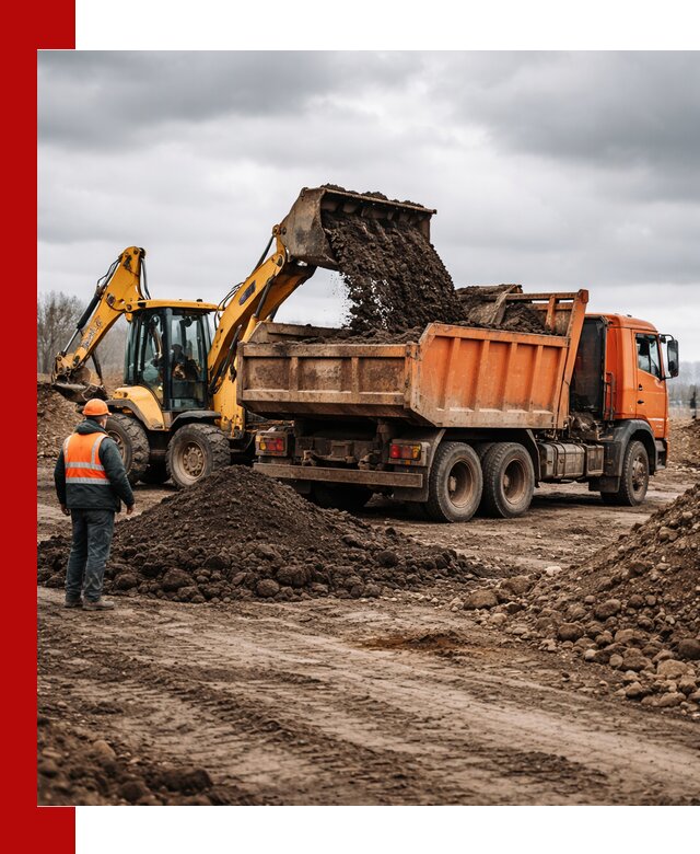 Вывоз грунта и строительного мусора в Дмитрах грузовыми самосвалами