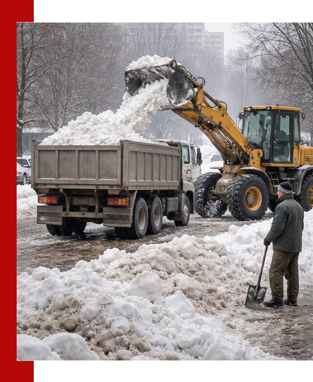 Вывоз снега грузовой техникой в Дмитрах оперативно и чисто