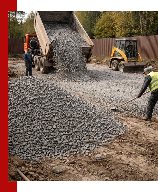Отсыпка участка щебнем с доставкой и уплотнением в Дмитрах